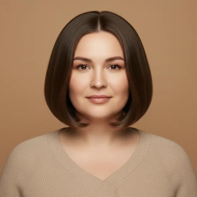 Классический мягкий боб — форма лица: круглое Классический мягкий боб на модели с лицом «круглое»