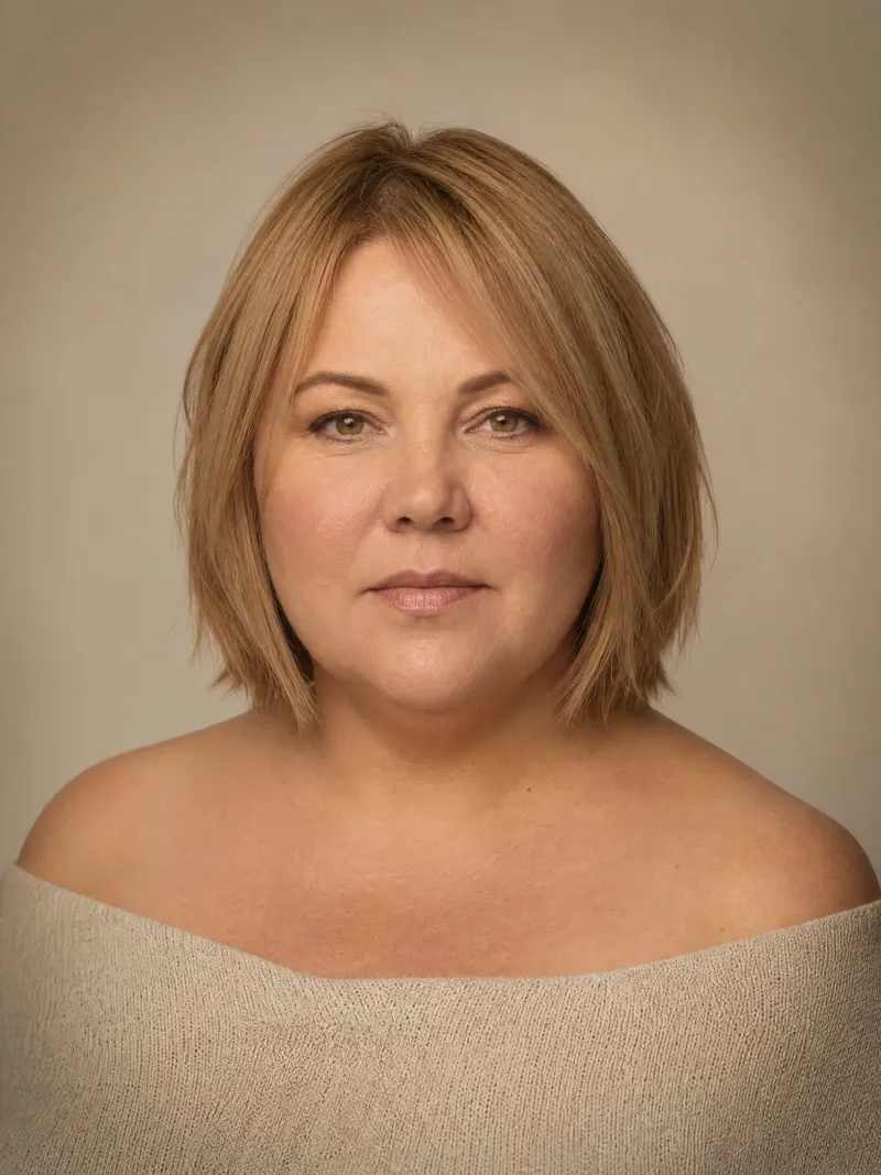 Боб ниже подбородка — стрижка для полного лица Текстурированный боб ниже подбородка на полное лицо