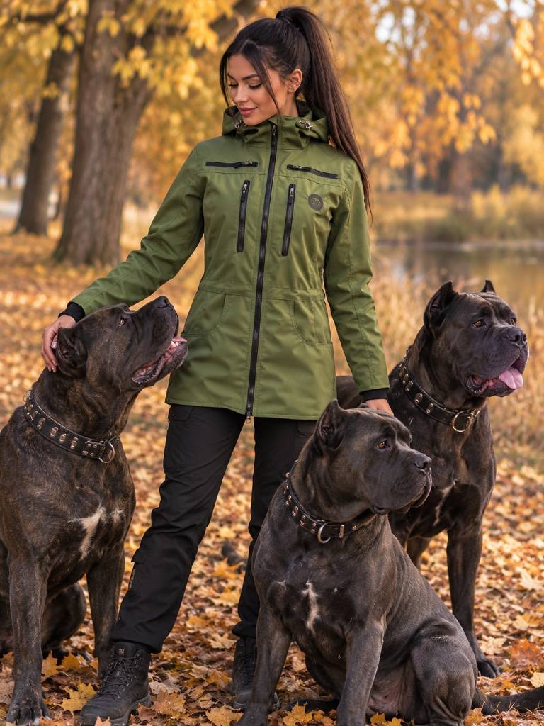 Куртка-парка хаки и чёрные брюки карго на выходные